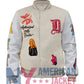 First Row Art Dealer Graphic Cream Cropped Varsity Jacket