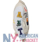 First Row Art Dealer Graphic Cream Cropped Varsity Jacket