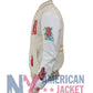 First Row Art Dealer Graphic Cream Cropped Varsity Jacket