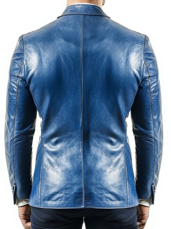 George Blue Leather Blazer – Leather Blazer for Men Blue