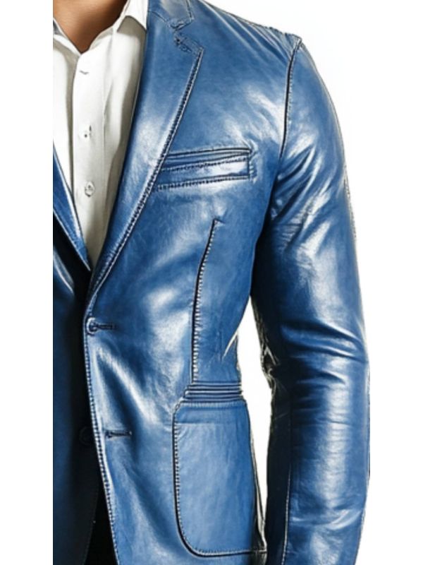 George Blue Leather Blazer – Leather Blazer for Men Blue