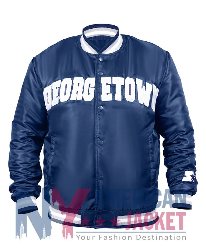 Georgetown Blue Satin Varsity Jacket