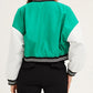 Carol Green Cropped Varsity Bomber Jacket
