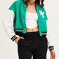 Carol Green Cropped Varsity Bomber Jacket