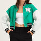 Carol Green Cropped Varsity Bomber Jacket
