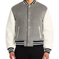 Grey Letterman Varsity Jacket With White Sleeves