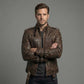 Men's Brown Gothic Embroidered Leather Jacket