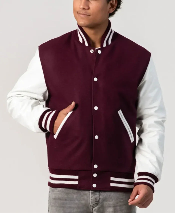 Maroon Wool Bright Varsity Lettermen Jacket