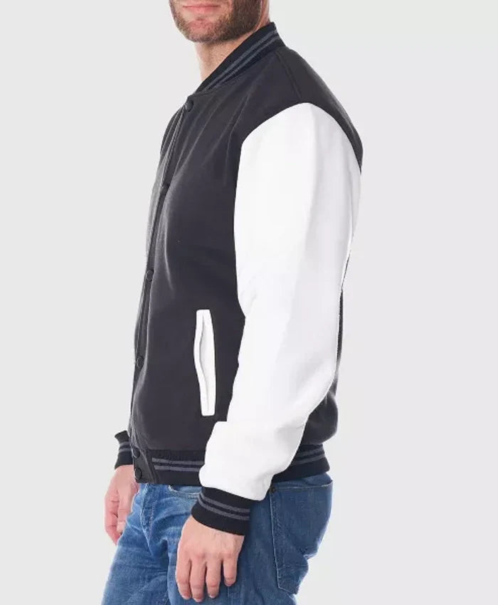Martinez Black And White Varsity Wool Jacket