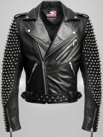 Men’s Black Biker Studded Leather Jacket