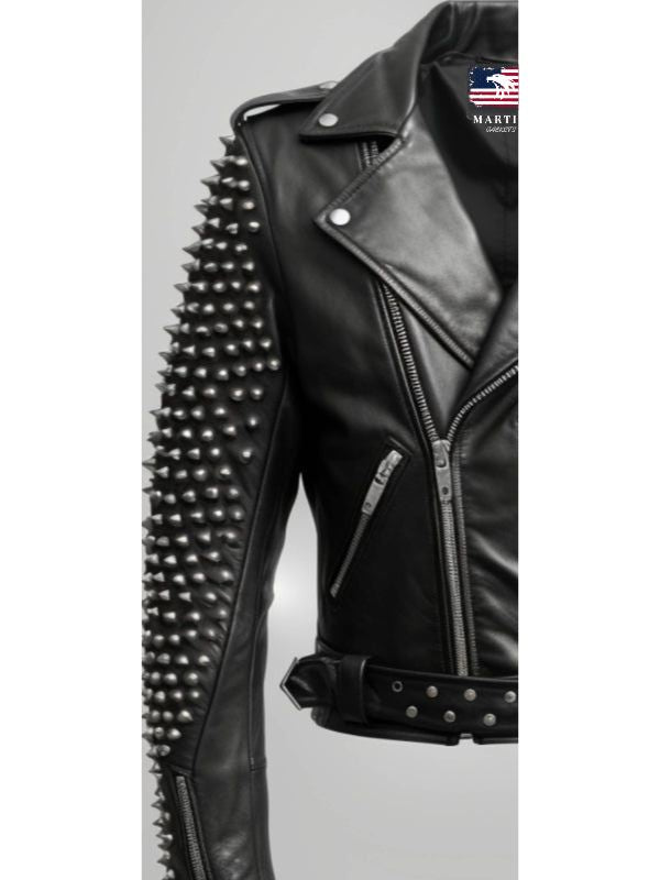 Men’s Black Biker Studded Leather Jacket