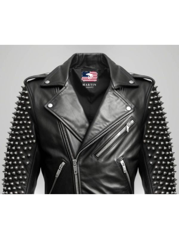 Men’s Black Biker Studded Leather Jacket