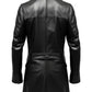 Men Flap Pockets Black Leather Coat