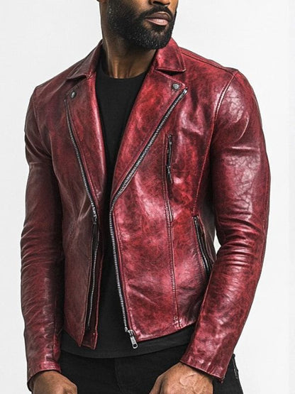 Men’s Premium Red Biker Distressed Leather Jacket – Red Leather Jacket