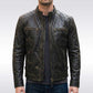 Men's Distressed Leather Cafe Racer Jacket with Quilted Shoulders