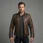 Men's Brown Gothic Embroidered Leather Jacket