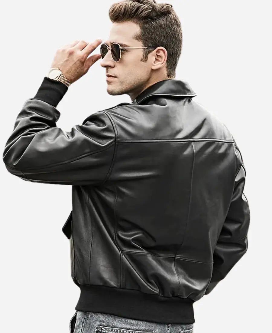 Men’s Black Bomber Leather Jacket – Air Force Pilot Style - Bold and Rugged
