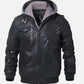 Men’s Black Bomber Leather Jacket with Hood - Rugged and Stylish
