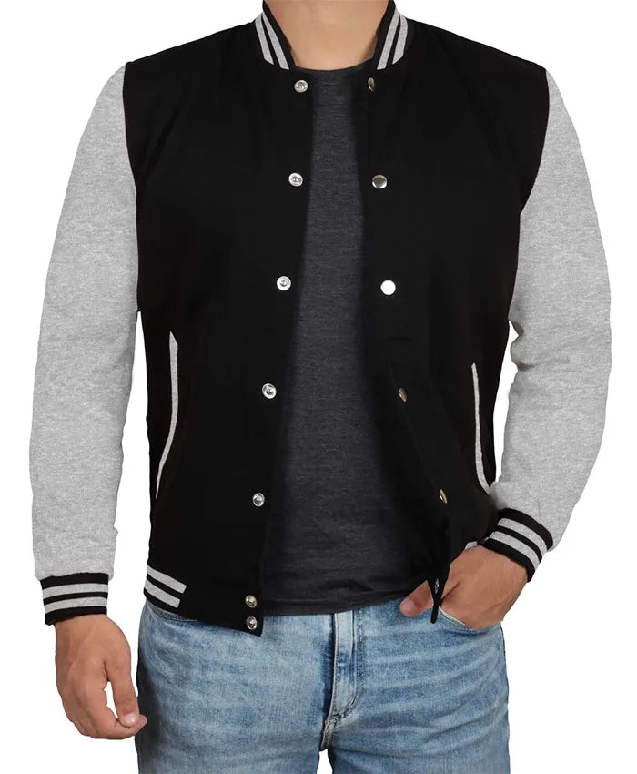 Men’s Black Grey Varsity Bomber Jacket