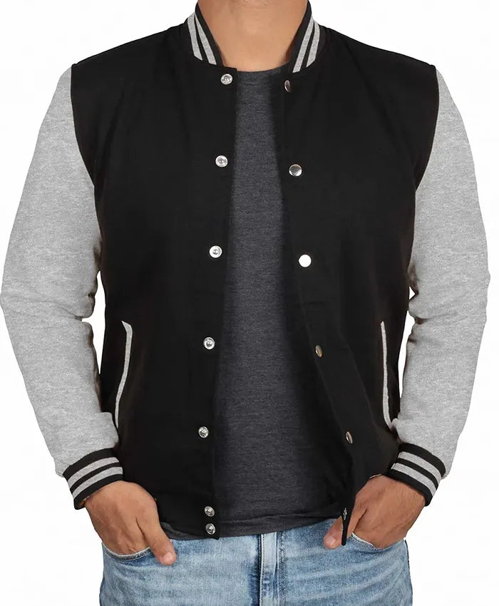 Men’s Black Grey Varsity Bomber Jacket