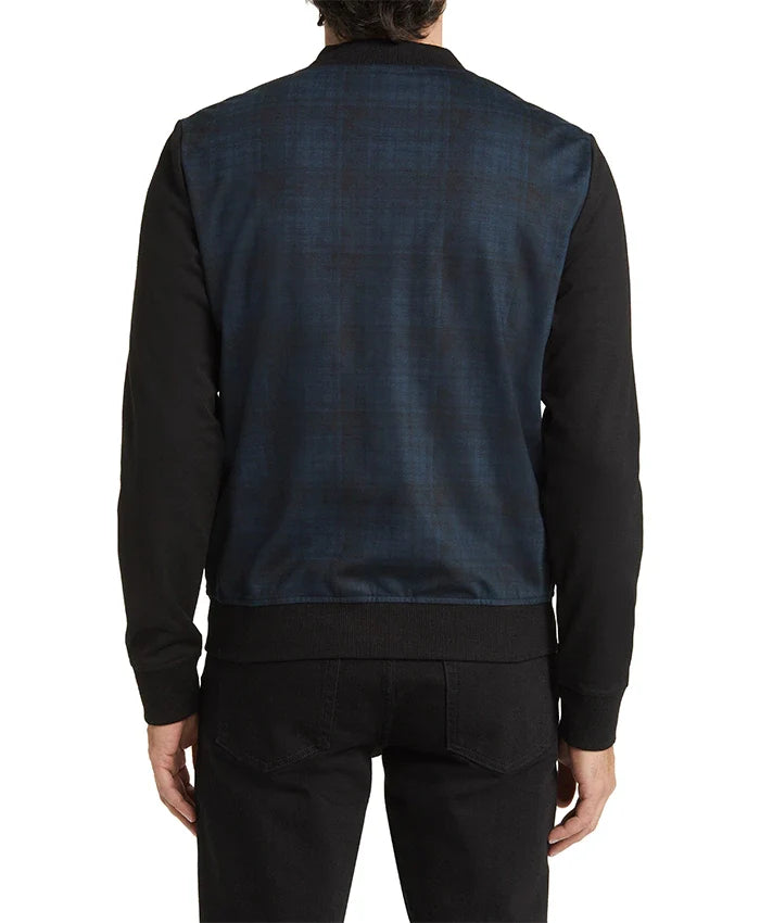 Men’s Blue Colorblock Plaid Bomber Jacket