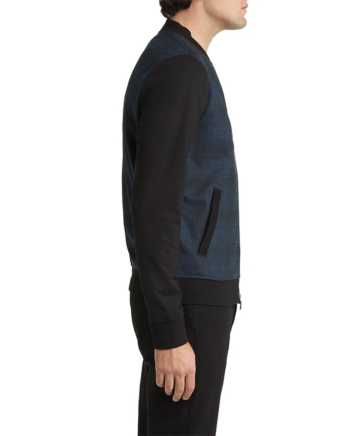 Men’s Blue Colorblock Plaid Bomber Jacket
