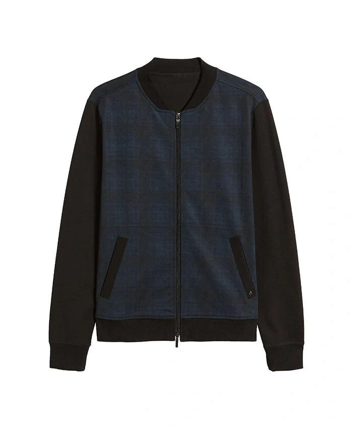 Men’s Blue Colorblock Plaid Bomber Jacket