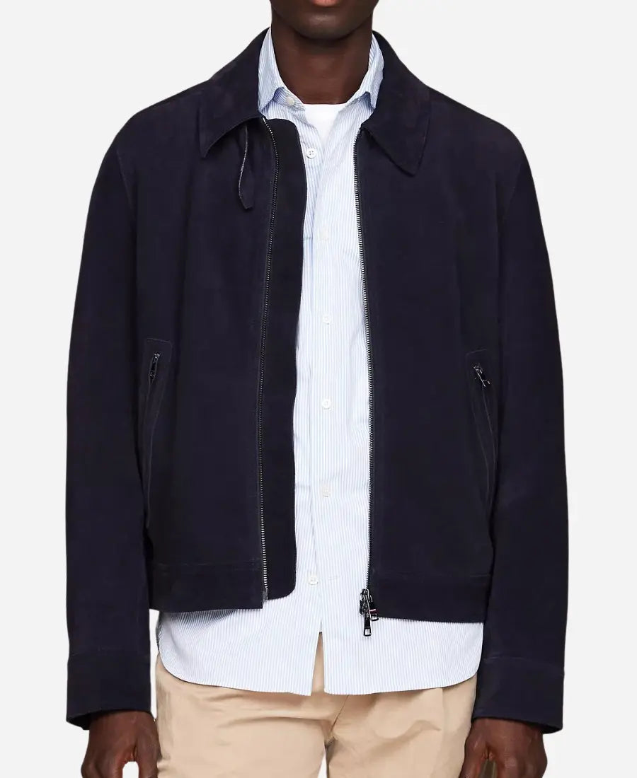 Men’s Blue Suede Leather Jacket - Stylish and Elegant