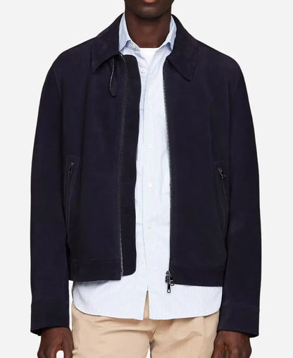 Men’s Blue Suede Leather Jacket - Stylish and Elegant