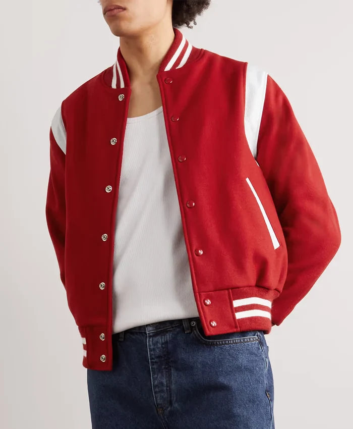 Men’s Casual Red and White Varsity Jacket