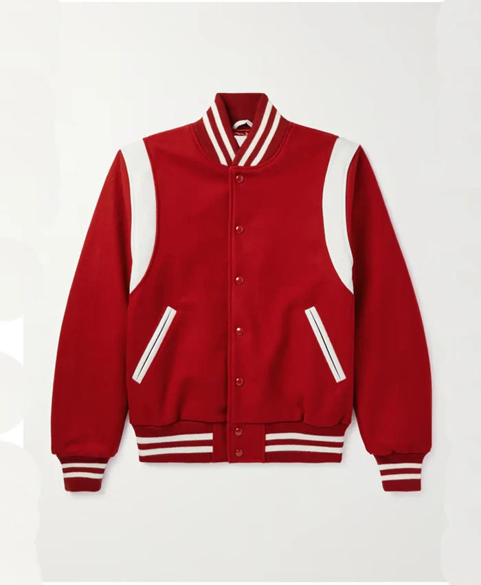 Men’s Casual Red and White Varsity Jacket