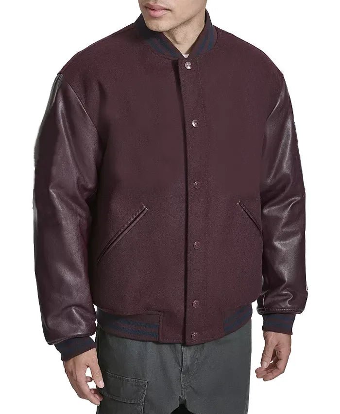 Men’s Burgundy Lettermen Bomber Jacket