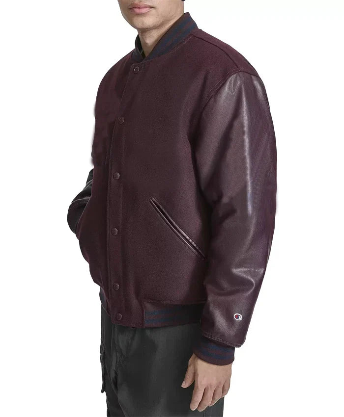Men’s Burgundy Lettermen Bomber Jacket