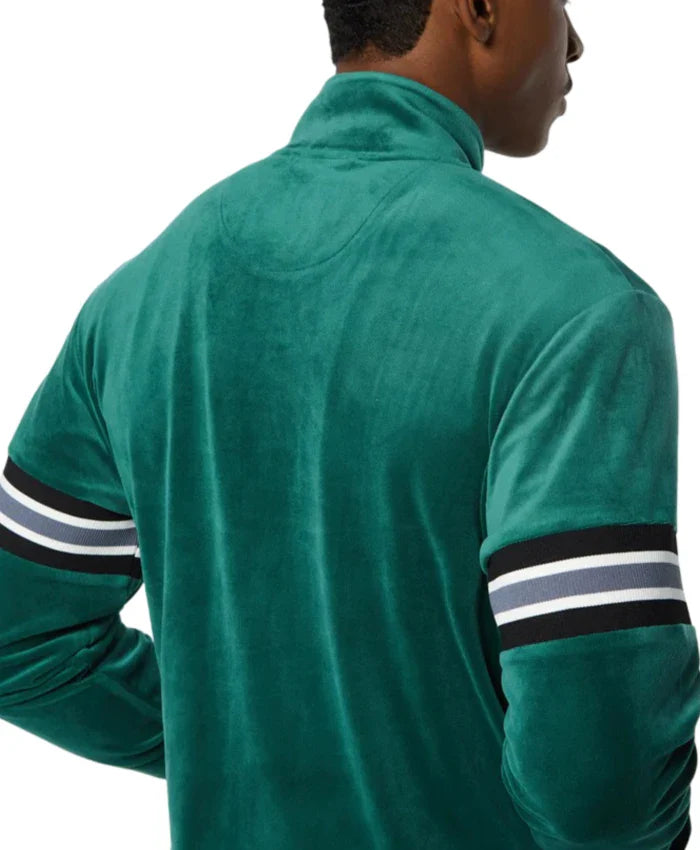 Mens Velvet Green Striped Bomber Jacket