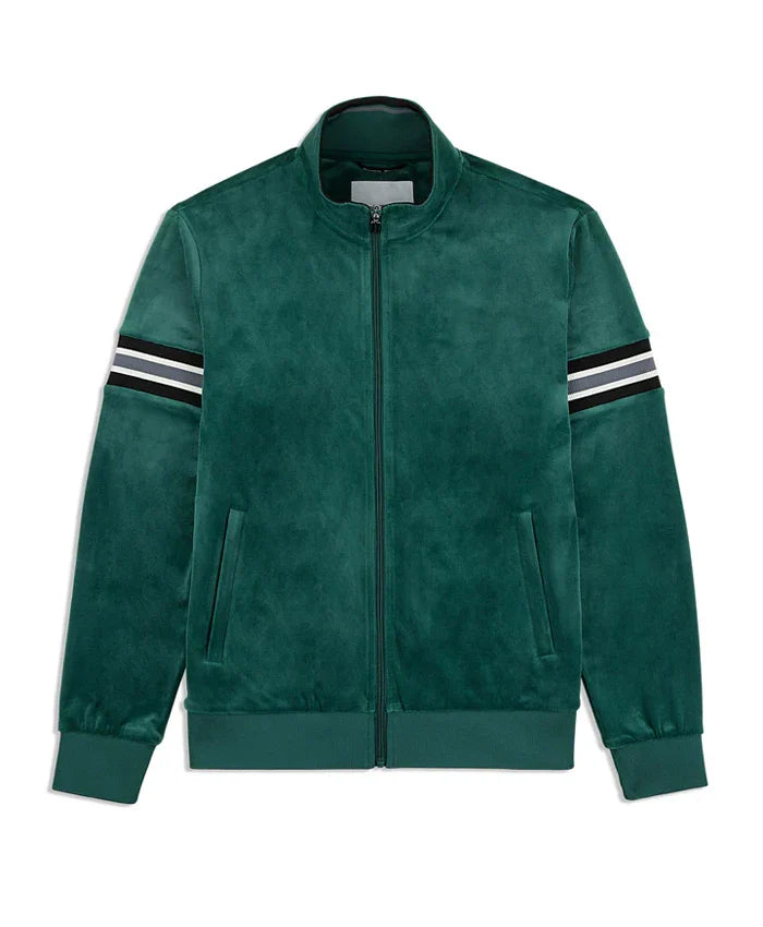 Mens Velvet Green Striped Bomber Jacket