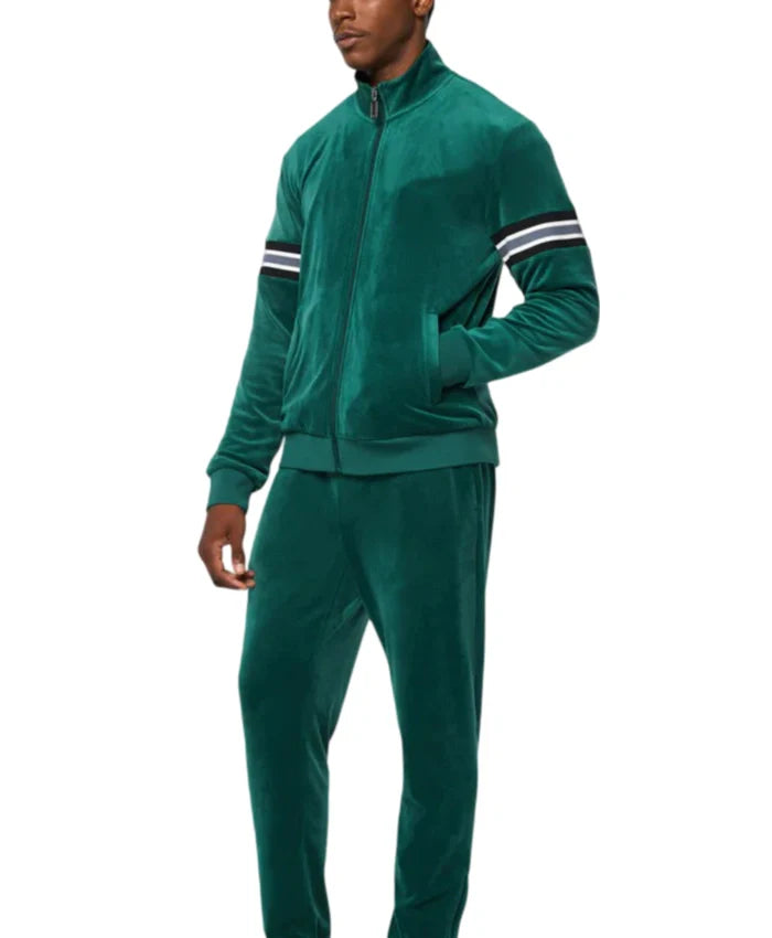 Mens Velvet Green Striped Bomber Jacket