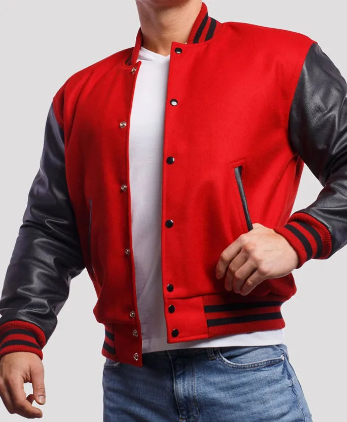 Men’s Red Leather Varsity Lettermen Jacket