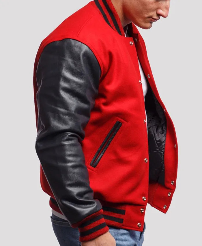 Men’s Red Leather Varsity Lettermen Jacket