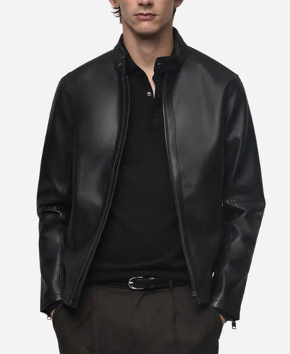 Men’s Stylish Black Leather Zip-Up Jacket - Bold and Elegant