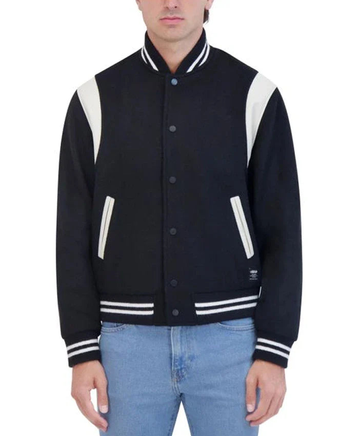 Navy Blue Letterman Varsity Jacket With Rib Collar