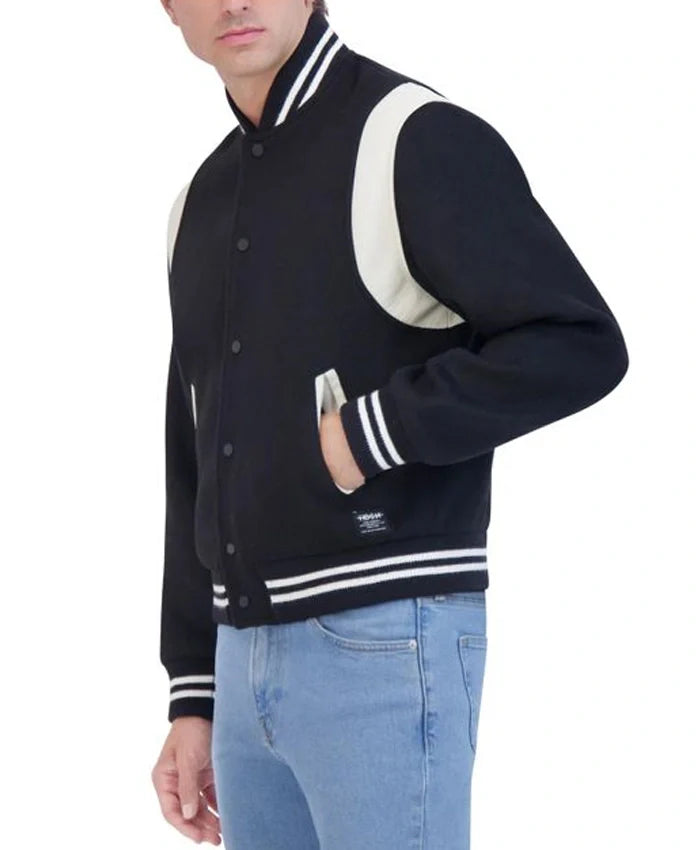 Navy Blue Letterman Varsity Jacket With Rib Collar
