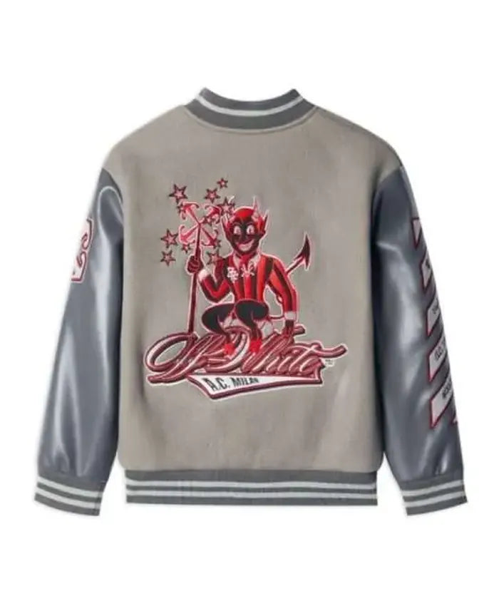 Off White X Ac Milan Grey Varsity Jacket