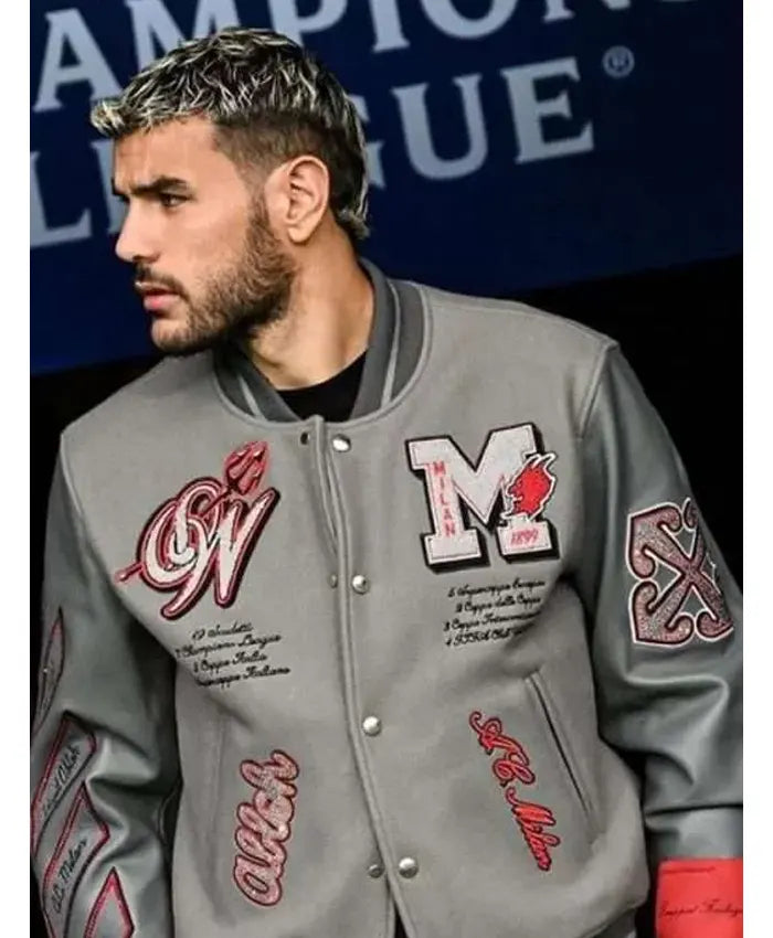 Off White X Ac Milan Grey Varsity Jacket