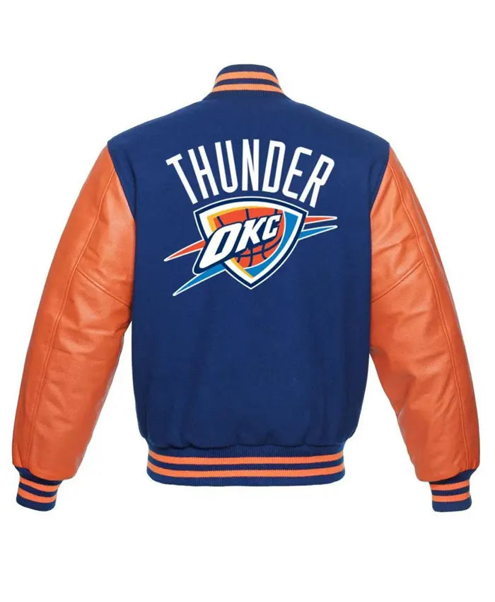 Oklahoma City Thunder Orange And Blue Letterman Jacket