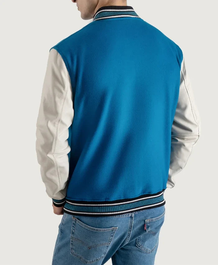 Roderick Sky Blue and White Varsity Letterman Jacket