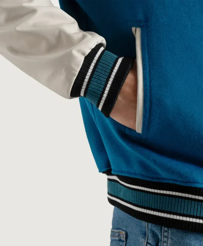 Roderick Sky Blue and White Varsity Letterman Jacket