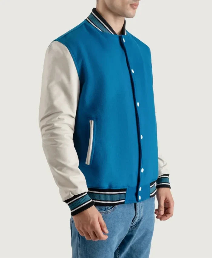 Roderick Sky Blue and White Varsity Letterman Jacket