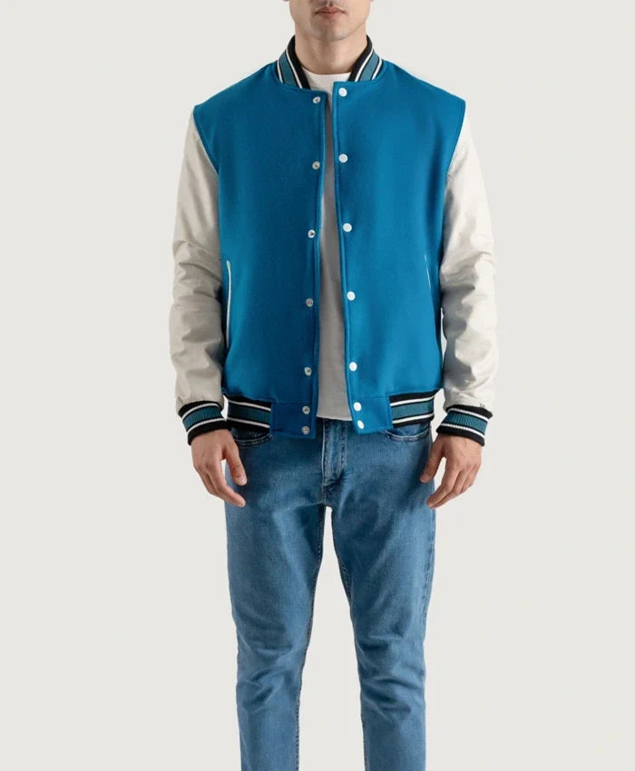 Roderick Sky Blue and White Varsity Letterman Jacket