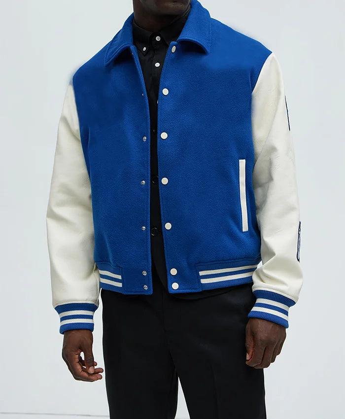 Royal Blue White Varsity Jacket For Mens