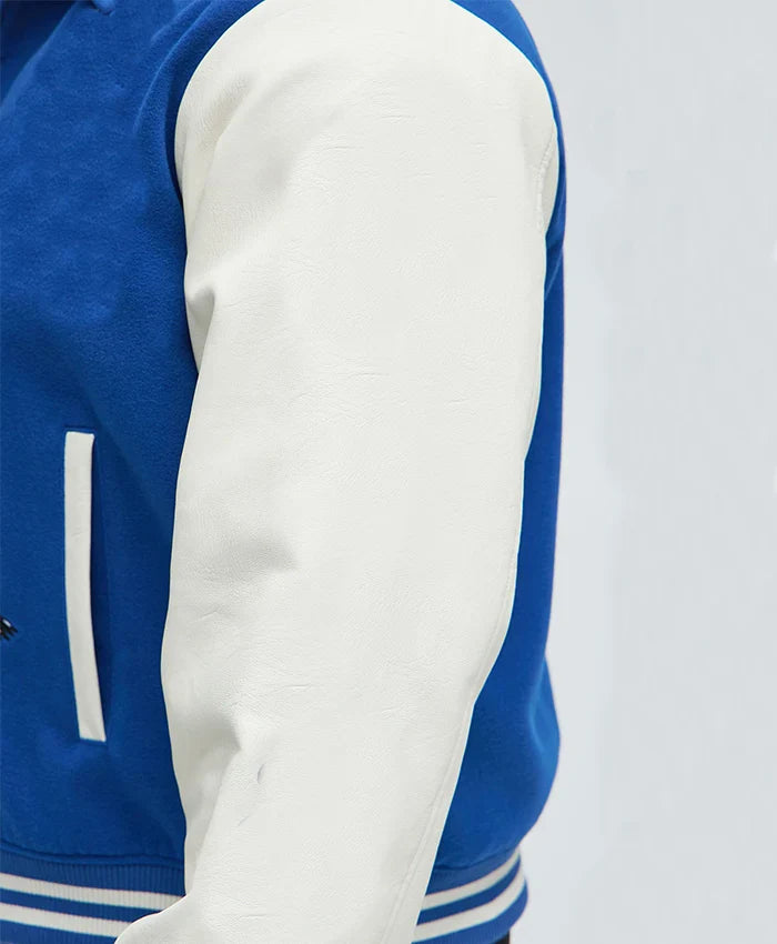 Royal Blue White Varsity Jacket For Mens